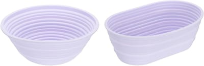 Brood Mandjes Set - Rijsmanden Bakvorm - Broodbakken Zuurdesem - Antiaanbak Siliconen - Rond Ovaal 28-30cm - Lichtpaars