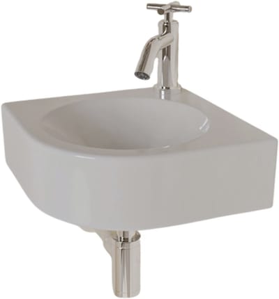 AquaVik Fonteinset Kvart Hoekfontein Keramisch Wit Chroom Kruiskop Kraan 30x30x10cm