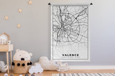 Wandkleed - Wanddoek - Frankrijk - Plattegrond - Stadskaart - Valence - Kaart - Zwart wit - 120x180 cm - Wandtapijt