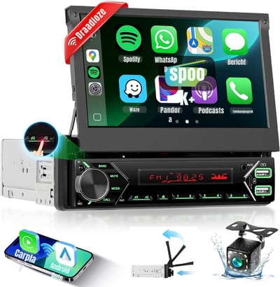 QORA® Autoradio met Klapscherm – Autoradio met Bluetooth Klapscherm – Klapscherm Autoradio in 7 Kleuren – Zwart - 16cm x 18cm x 5cm