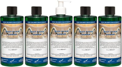 Body & Hair Hamam 500 ml met witte pomp - set van 5 stuks - 2 in 1 voor lichaam en haar - voordeelverpakking