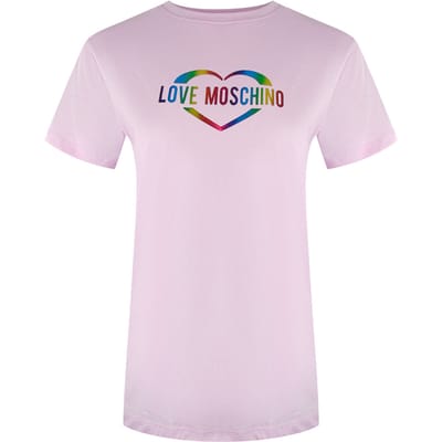 Love Moschino Multi Colour Heart Logo Pink T-shirt