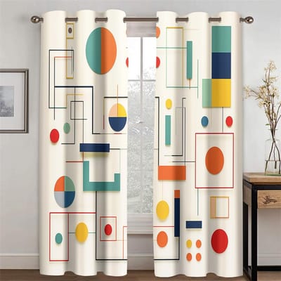 Moderne Minimalistische Stijl Geometrisch Kleur Lijn Patroon Gordijnen Kinderkamer Woonkamer Slaapkamer Keuken Balkon Decor 2 Panelen 70W185H(CM)X2PCS&Hook
