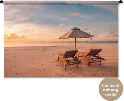 Wandkleed - Wanddoek - Strand - Ligbed - Parasol - 150x100 cm - Wandtapijt