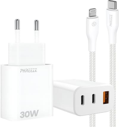3 - Poorts usb adapter met 1m oplaadkabel geschikt voor iPhone 14 13 12 11 x - Usb oplaadstekker met meerdere poorten met power delivery kabel