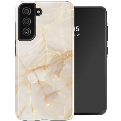 Selencia Hoesje - Geschikt voor Samsung Galaxy S21 FE - Backcover - Golden Beige Marble