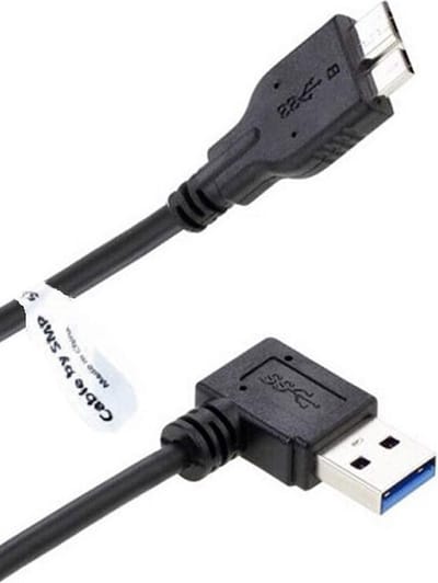 OneOne 0,20m Micro USB 3.0 kabel. Haaks rechts. Micro USB B datakabel past op Externe harde schijf van Seagate, LaCie, Toshiba, Verbatim, Transcend, Adata, Buffalo, WD Elements / Western Digital