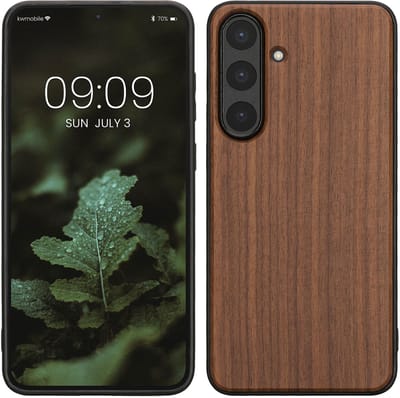 kwmobile telefoonhoesje geschikt voor Samsung Galaxy S25 FE - Hoesje met bumper in donkerbruin - Backcover - hout