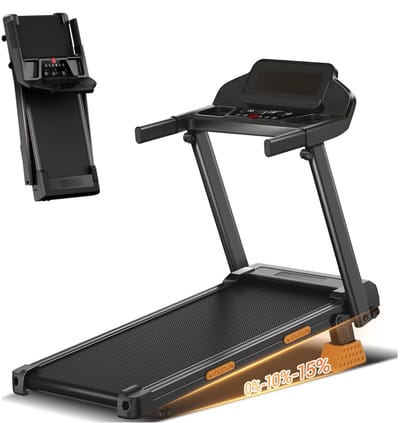 Opvouwbare Drie-in-één opvouwbare loopband: 15% helling, 12 km/u, 3 pk, 180 kg draagvermogen, stil, 3-inch scherm, 12 programma's – voor thuis, kantoor en sportschool.