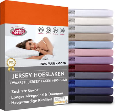 Double Jersey Hoeslaken - Hoeslaken 140x200+30 cm - 100% Katoen  Oranje