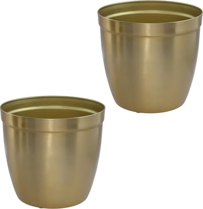 Gerimport bloempot Gea - 2x - goud - D20,5 cm - H19 cm - metaal - tuindecoratie
