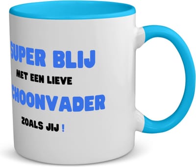 Akyol - super blij met een lieve schoonvader zoals jij koffiemok - theemok - blauw - Papa - de liefste schoonvader - vader cadeautjes - vaderdag - verjaardag - geschenk - kado - 350 ML inhoud