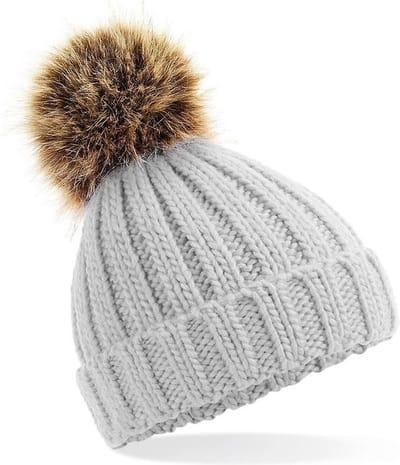 New Age Devi - "Grijs-met-Bruin: Wintermuts voor Dames {Grof Gebreid & Pompon}"