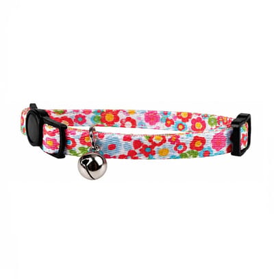 Nobleza Kattenhalsband met Veiligheidssluiting - Verstelbaar 20-30 cm - Met Belletje - Bloemenprint