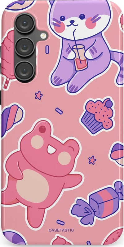 Casetastic hoesje geschikt voor Samsung Galaxy S23 FE - Dubbellaagse bescherming - Snoepvriendjes - Fashion Case - Lichtroze Lavendel Koraal