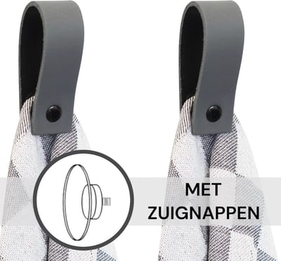 Handles and more® - 2x Leren magneet-lus met Zuignap - Donker grijs - incl. plakstrip (handdoekhaak - handdoeklus - handdoekhanger - magnetische handdoekhouder)
