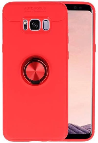 Softcase Telefoonhoesje - Geschikt voor Samsung Galaxy S8 Plus Hoesje met Ring Houder Rood