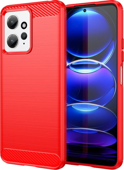MobyDefend Hoesje - Geschikt voor Xiaomi Redmi Note 12 4G - TPU Backcover - Geborstelde Metaal & Carbon-Look - Rood