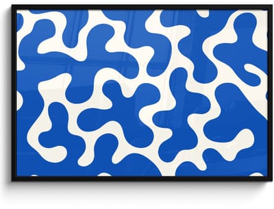 Poster in lijst - Fotolijst 120x80 cm - Posters - Vormen - Abstract - Blauw - Golven - Posterlijst zwart - Decoratie - Wanddecoratie woonkamer - Muurdecoratie slaapkamer