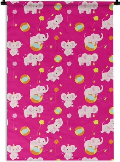 Wandkleed - Wanddoek - Olifant - Bloemen - Patronen - 120x180 cm - Wandtapijt