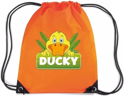 Ducky de eend rijgkoord rugtas / gymtas - oranje - 11 liter - voor kinderen