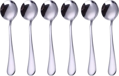 Set van 6 Ronde Soeplepels van RVS, 19 cm, Geschikt voor School, Kantoor en Vaatwasser, Duurzaam en Stijlvol