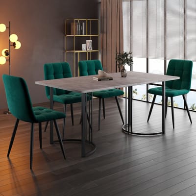 MODFU - Eethoekset - Marmerlook En Verstelbare Tafelpoten - Modern - Keuken Of Eetkamer - MDF En Metaal - Grijs - 140 X 80 Cm