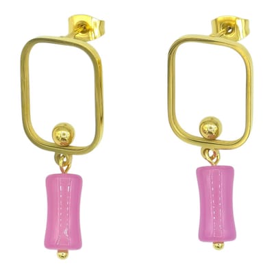 Goudkleurige Oorknoppen met Roze Hangertjes - Goldplated Stainless Steel - 3.5 cm