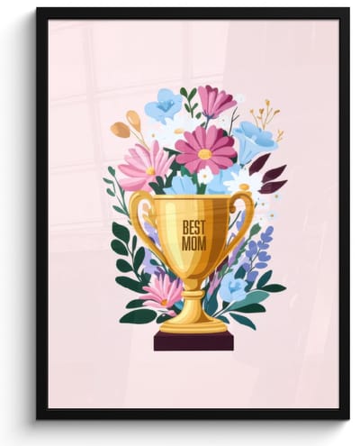 Poster in lijst - Fotolijst 50x70 cm - Posters - Trofee - Best Mom - Bloemen - Kleurrijk - Posterlijst zwart - Decoratie - Wanddecoratie woonkamer - Muurdecoratie slaapkamer