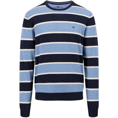 Fynch-Hatton Trui O-Neck Stripe Superfine Cotton Cloud Blue / male
