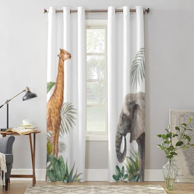 Jungle Dier Olifant En Giraffe Raamgordijnen Voor Woonkamer Keuken Moderne Gordijnen Huisdecoratie Jaloezieën Draperieën 135W x 60H(cm) x1 white