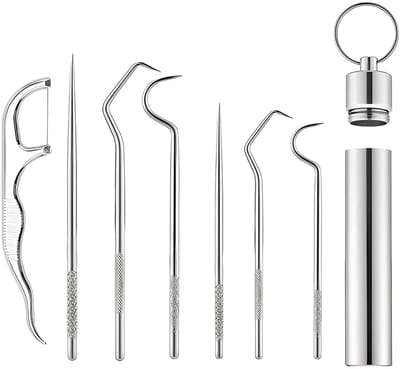 Dailygoods- Tandenstokers 7-delige set - Roestvrij Staal 304 - Tandenreinigingsset - Tandenstokerbox - Draagbare Sleutelhanger - Voor Buiten/Camping - Tandenreinigers