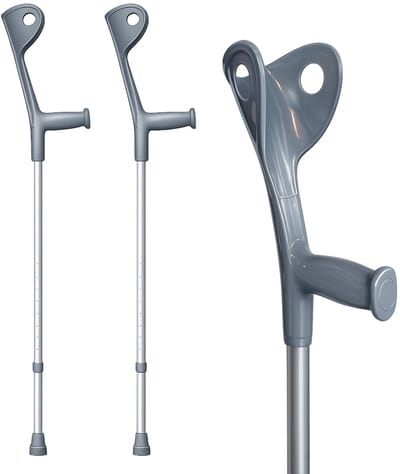 Medical Brace elleboogkrukken met flexibele doppen, grijs - loopkrukken - krukken open manchet. Set - paar van 2