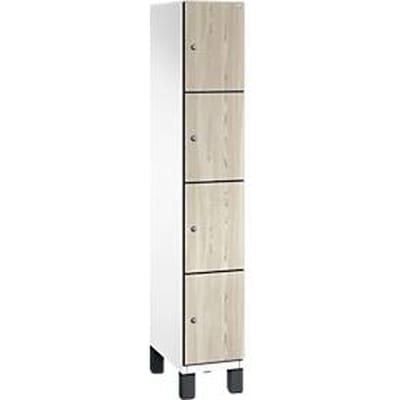 C+P Cambio lockerkast, 1 vak, 4 vakken, op poten, B 300 x D 525 x H 1980 mm, verkeerswit / essenhout decor