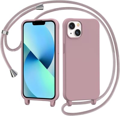 YPCd Crossbody Hoesje Geschikt voor Apple iPhone 14 Plus – TPU & Siliconen Backcover – Verstelbaar Koord – Schokbestendige Bescherming – Roze