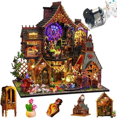 Miniatuur Poppenhuis Kit - Houten Huisje DIY - Huis Decoratie - Vintage Stijl - 26.5 x 19.5 x 27 cm