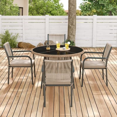 Intebiki tuinset - tuin dining loungeset - Inclusief een eettafel en zes fauteuils - tuinset 4 persoons - Geschikt voor terrassen, balkons en tuinen - Gemaakt van PE-rotan