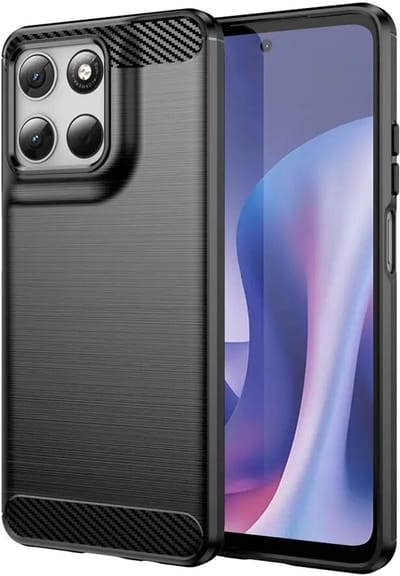 Geborsteld TPU Hoesje Geschikt voor Motorola Moto G57 Power - Beschermhoes - Back Cover - Case Flexibel TPU - Stijlvol Carbon - Dun - Zwart