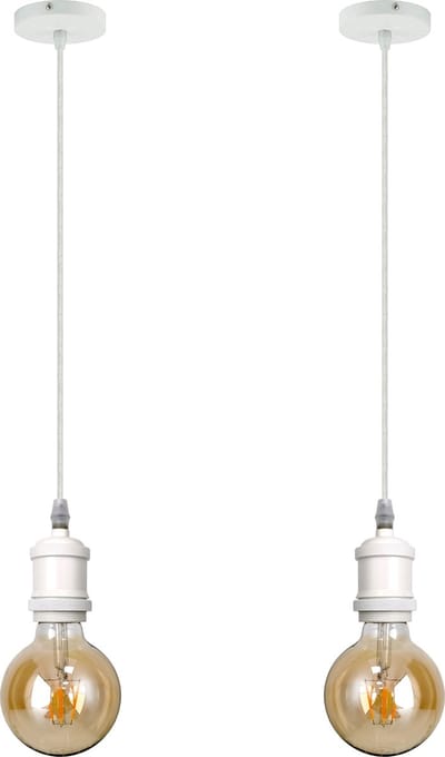 Trango 2-vlam 9000WL*2 LED Retro Hanglamp in Wit incl. 1x E27 per stuk 4 Watt LED Amber *VINTAGE* Gloeilamp 95mm Ø 2500K warm wit Goudkleurige, industriële Hanglamp incl. 110cm textielkabel
