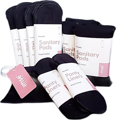 ImseVimse Full cycle kit - zwart - set / pakket wasbaar maandverband voor je complete menstruatie cyclus - voordeelpakket - 12 stuks dagverband, 6 stuks nachtverband en 6 stuks inlegkruisjes - duurzaam - herbruikbaar - zonder plastic
