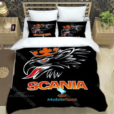3D S-Scania logo Gedrukte Beddengoedsets Exquise benodigdhedenset Dekbedovertrek Bedsprei Set Beddengoedset Luxe Verjaardagscadeau AU Single 140x210cm