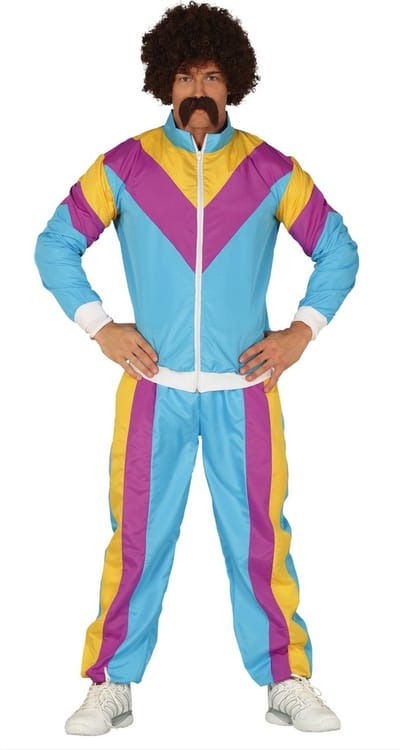 Fiestas Guirca - 80-er jaren trainingspak man blauw paars (mt M) - Carnavalskleding - Carnaval - carnavalskleding 2027 - Carnaval kostuum