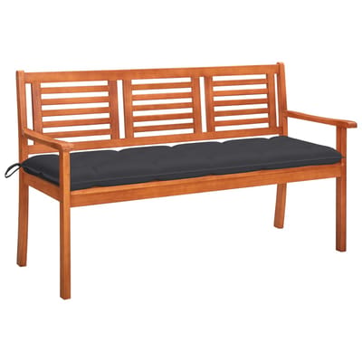 vidaXL - Tuinbank - 3-zits - met - kussen - 150 - cm - massief - eucalyptushout