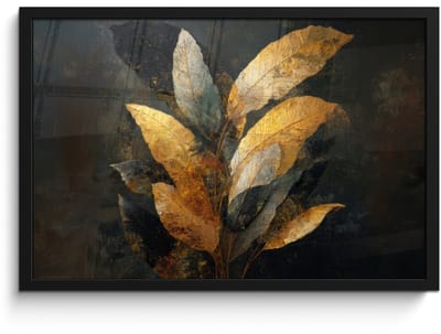 Poster in lijst - Fotolijst 60x40 cm - Posters - Gouden Bladcompositie – Botanische Luxe - Posterlijst zwart - Decoratie - Wanddecoratie woonkamer - Muurdecoratie slaapkamer