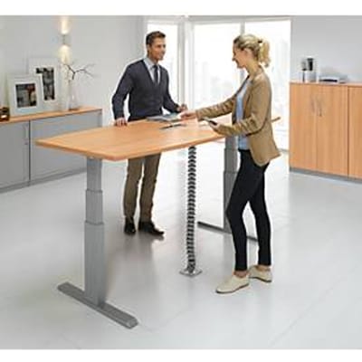 Schäfer Shop  Select Vergadertafel ERGO-T, T-poot, bootvorm, netbox, tweetraps elektr. in hoogte verstelbaar, B 2000 x H 645-1305 mm, beuken