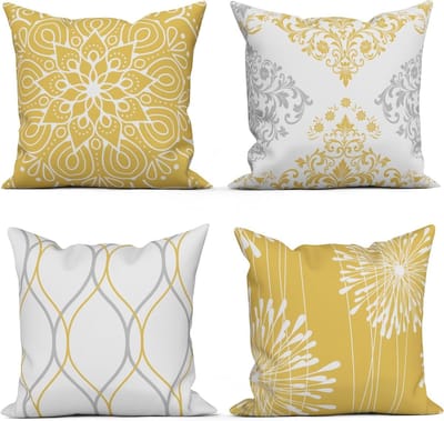 Kussenslopen Set - Decoratieve Hoezen - Bank Decoratie - Onzichtbare Ritssluiting - 40 x 40 cm - Geel Wit