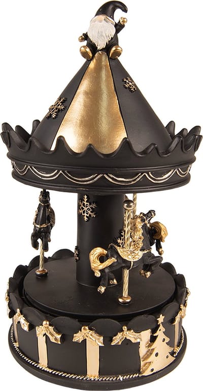 Clayre & Eef Muziekdoos Draaimolen 20 cm Zwart Polyresin