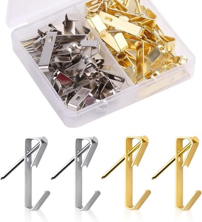 40 Stuks Zware Foto Hangers van RVS - 13.6kg Foto Haakjes met Spijkers voor Houten Muren - Ideaal voor Foto's, Spiegels en Klokken in Huis en Kantoor (Goud, Zilver)