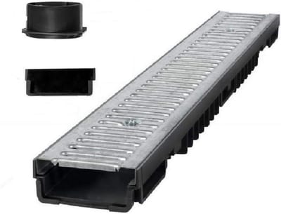 Afwateringsgoot Set - Waterafvoer Gootsysteem - Terras Tuin - Lage Inbouwhoogte - 5 Meter Lengte - Verzinkt Staal