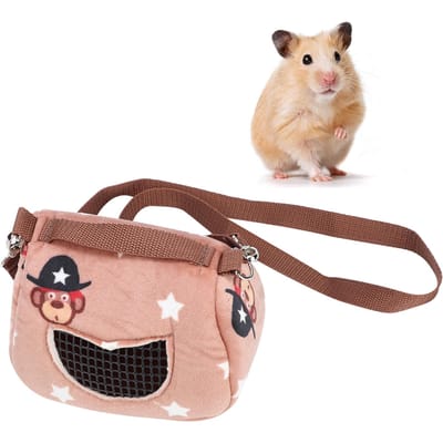 Café Flanelle Portable Respirant Transporteur pour Hamster pour Petits Animaux Cochon d'Inde Large beige